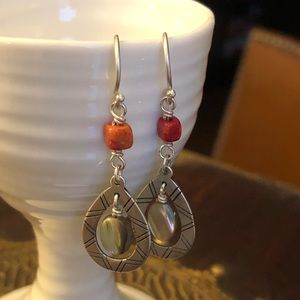 Silpada Sterling Silver, Shell & Coral Earrings